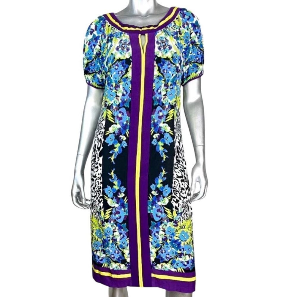 ECI Maximalist Short Sleeve Vacation Shift Dress Sz 10 NWT Animal &  Floral Prin